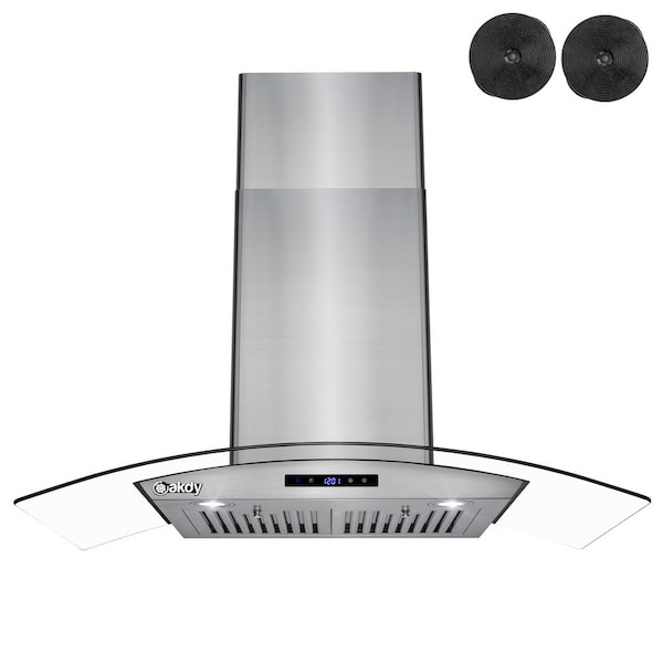 AKDY 36 in. Convertible Wall Mount Range Hood in Stainless Steel with Tempered Glass, Touch Control and Carbon Filters