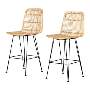 Balka Rattan 25 in. Rattan with Black Metal Frame Counter Stool, Set of 2,