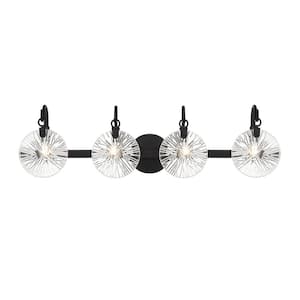 Addison 32 in. 4-Light Matte Black Bathroom Vanity Light with Clear Starburst Glass Shades