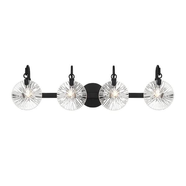 Savoy House Addison 32 in. 4-Light Matte Black Bathroom Vanity Light with Clear Starburst Glass Shades
