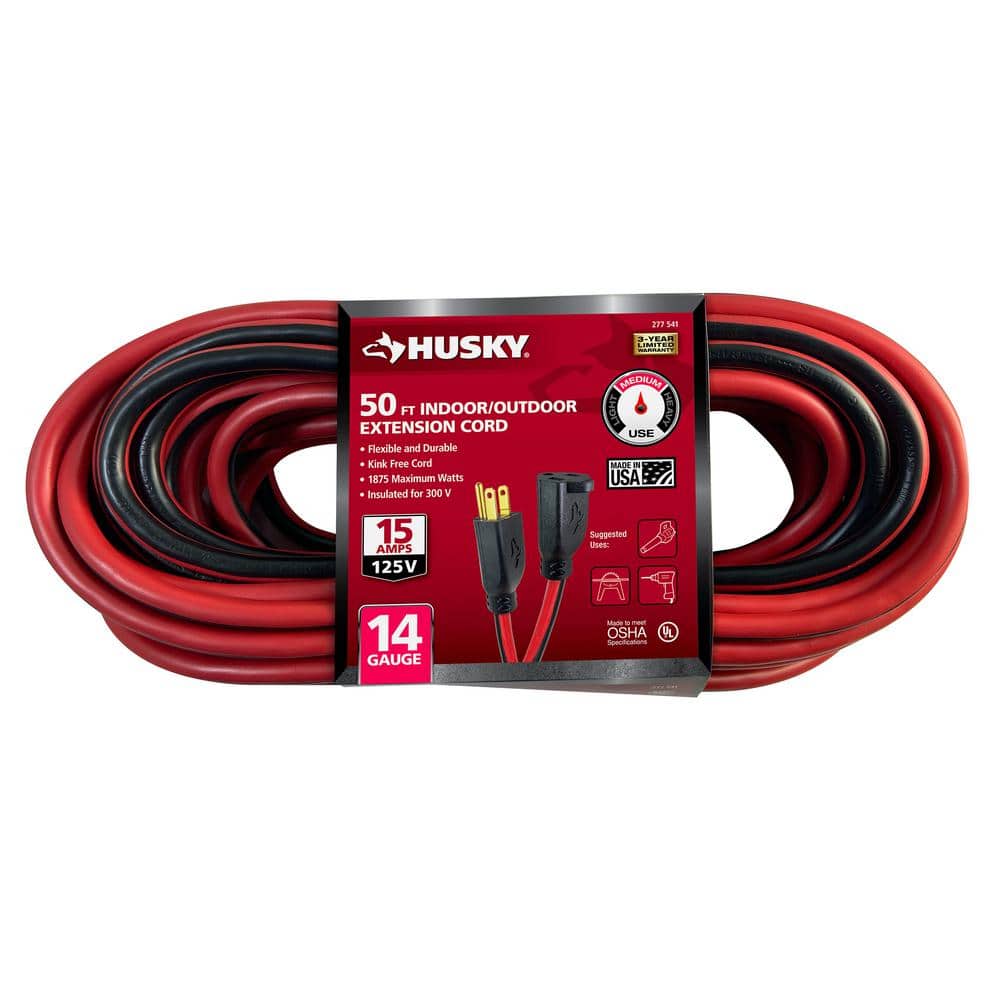 Husky 50 ft. 14/3 Medium Duty Indoor/Outdoor Extension Cord, Red/Black 63050HY - The Home Depot