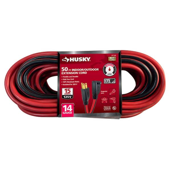 Husky 50 ft. 14/3 Medium Duty Indoor/Outdoor Extension Cord, Red/Black