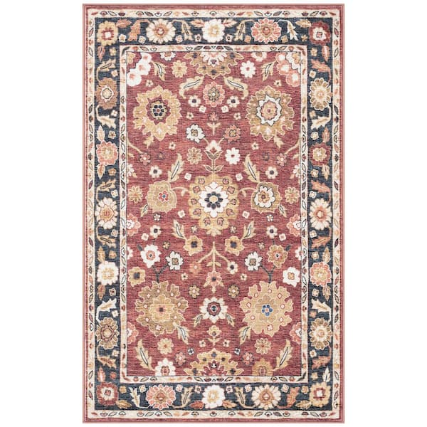 Smart Wash Aura Red 5 ft. x 7 ft. Oriental Machine Washable Indoor Area Rug