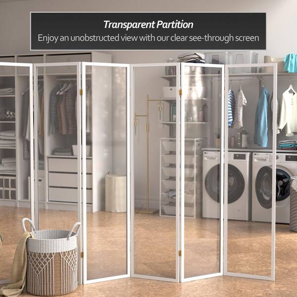 RED LANTERN 6 ft. Tall Clear Plastic Partition White 6 Panel SH