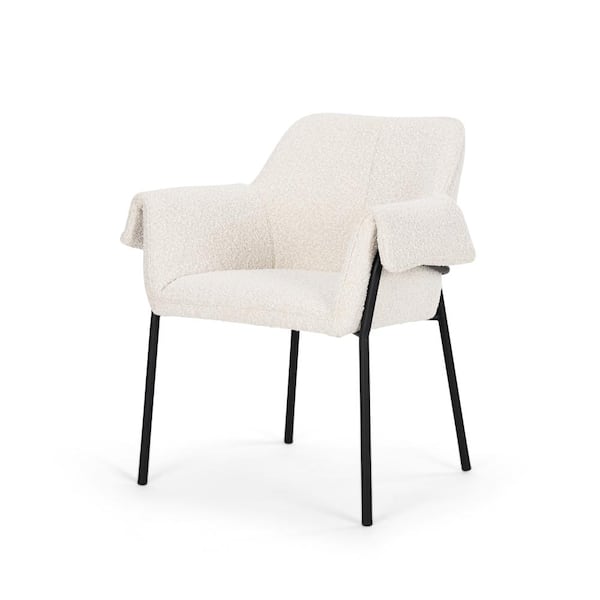 Mercana Brently Dining Chair w/ Cream Boucle Fabric & Matte Black Metal ...