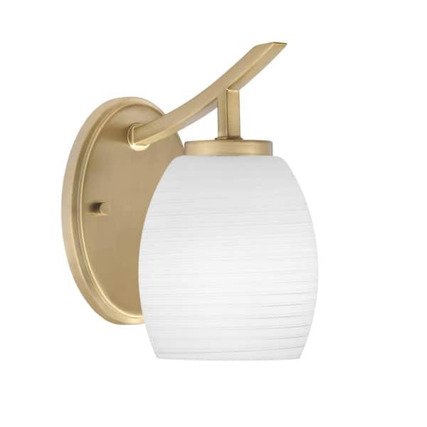 Unbranded Siena 1-Light New Age Brass Uplight Wall Sconce with White Linen Glass Shades