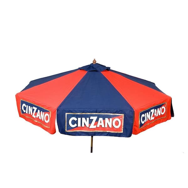 Cinzano 9 ft. Wooden Market Drape Patio Umbrella in Red and Blue