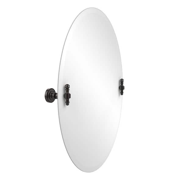 Allied Brass Retro-Dot 21 in. W x 29 in. H Frameless Oval Beveled Edge Bathroom Vanity Mirror in Oil Rubbed Bronze