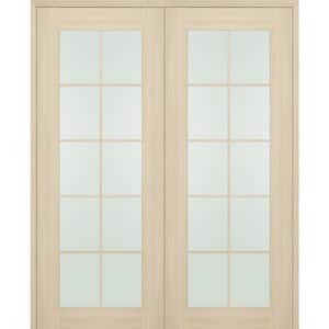 Vona 48 in. x 80 in. 10-Lite Both Active Frosted Glass Loire Ash Wood Composite Double Prehung French Door