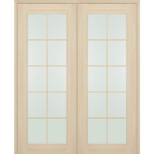 Vona 72 in. x 80 in. 10-Lite Both Active Frosted Glass Loire Ash Wood Composite Double Prehung French Door