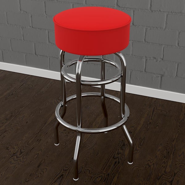 Unbranded 31 in. Red Backless Metal Bar Stool with Vinyl Seat