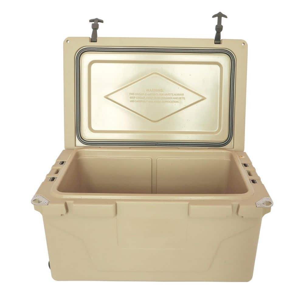 65 qt. Outdoor Food and Beverage Ice Chest Cooler in Khaki Brown