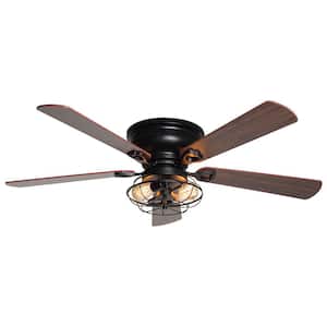 48 in. Indoor Black Flush Mounted Ceiling Fan with Light and Remote Control