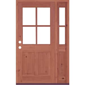 50 in. x 80 in. Alder Right-Hand/Inswing 4-Lite Clear Glass Red Chestnut Stain Wood Prehung Front Door/Right Sidelite