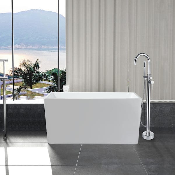 Maincraft Freestanding 43 in. H Contemporary Design Acrylic Flatbottom Soaking Tub Bathtub in White