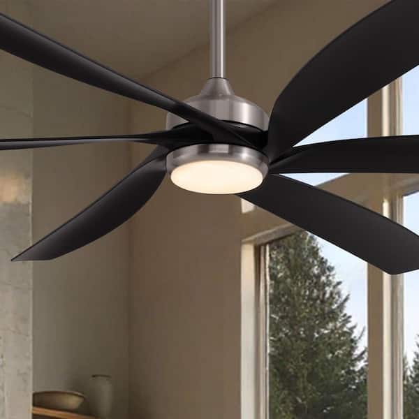 64 in. Indoor Black Plus Nickel Downrod Mount Ceiling Fan with Integrated LED with Remote Control Included