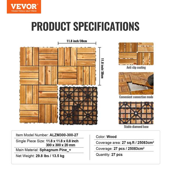 12 in. x 12 in. Square Plastic Deck Tile in Dark Brown, Waterproof, All Weather Use (27 Per Case)