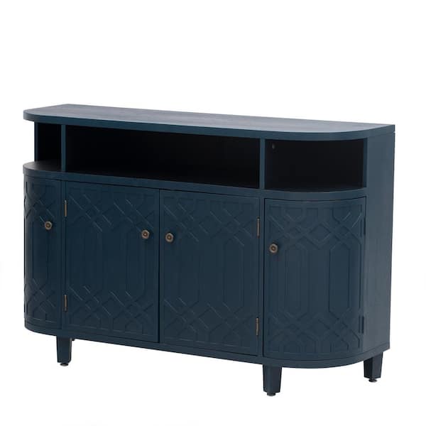 Polibi Navy Blue 31.90 in. Curved Design Accent Cabinet with 4 Doors and Adjustable Shelves for Corridors, Entrances