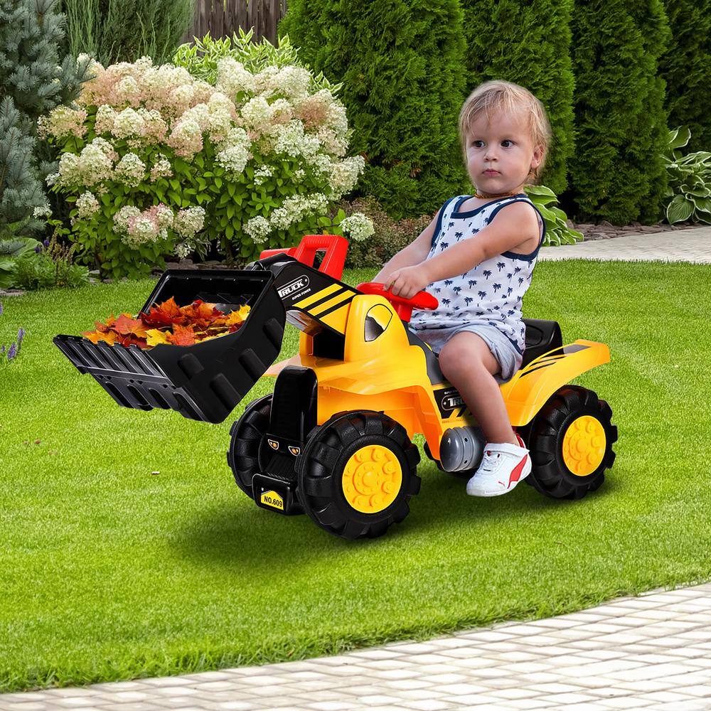 Yellow Plastic Kids Ride-On Excavator Truck with Storage