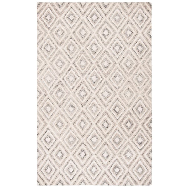 SAFAVIEH Micro-Loop Grey/Ivory 4 ft. x 6 ft. Multi-Diamond Geometric Area Rug