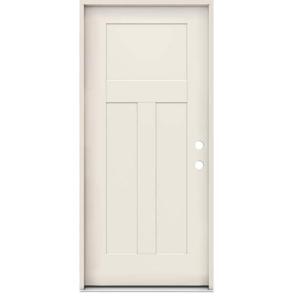 JELD-WEN 36 in. x 80 in. Left-Hand Inswing 3 Panel Craftsman Primed Steel Prehung Front Door