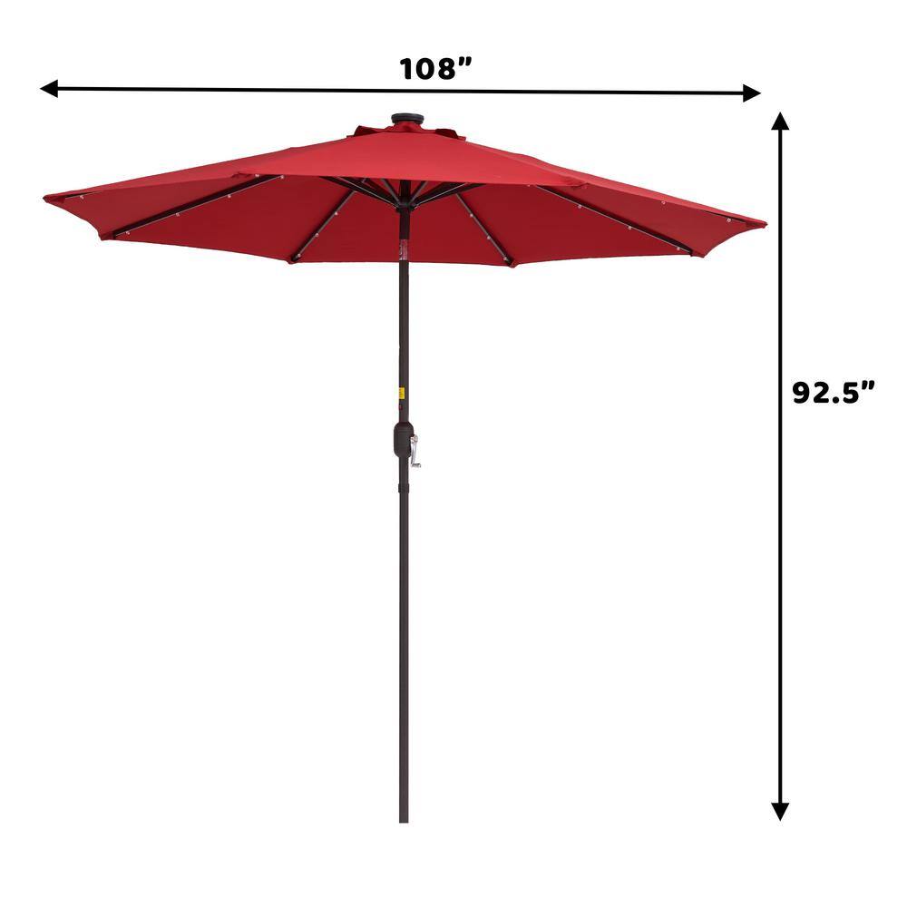 9 ft Red Solar LED Tilt Patio Umbrella with Steel Pole