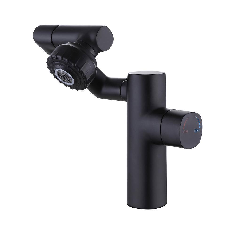 Single Handle Single Hole 360-Degree Rotary Bathroom Faucet in Matte Black