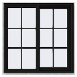 36 in. x 36 in. V-4500 Series Black Exterior/White Interior FiniShield Vinyl Right-Handed Sliding Window w/Colonial Grid