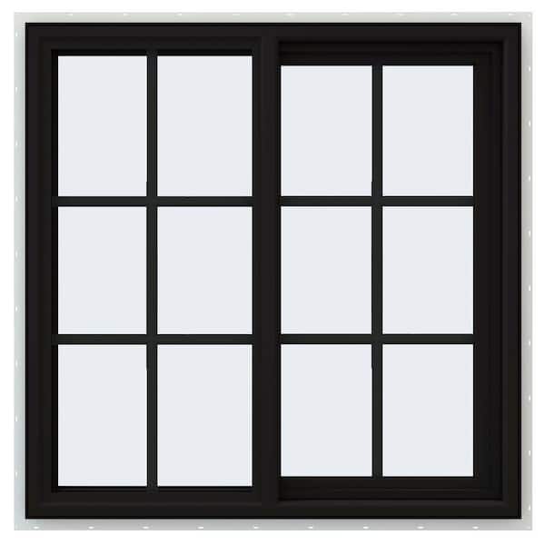 JELD-WEN 36 in. x 36 in. V-4500 Series Black Exterior/White Interior FiniShield Vinyl Right-Handed Sliding Window w/Colonial Grid