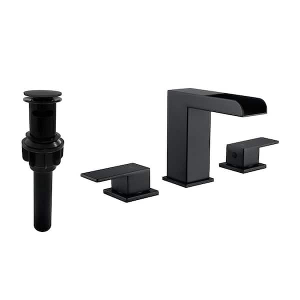 8 in. Widespread Double Handle Bathroom Sink Faucet in Matte Black, Pop-up Drain Included