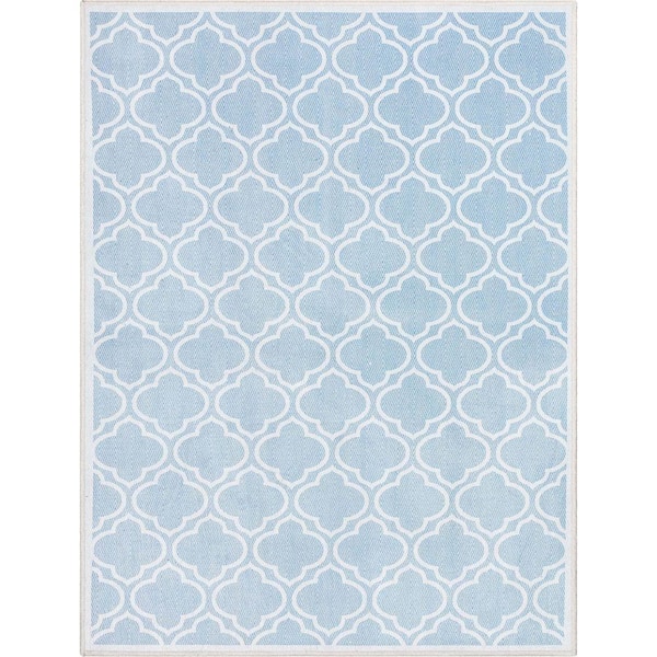 Apollo Lattice Moroccan Trellis Light Blue Ivory 3 ft. 3 in. x 5 ft. Machine Washable Area Rug