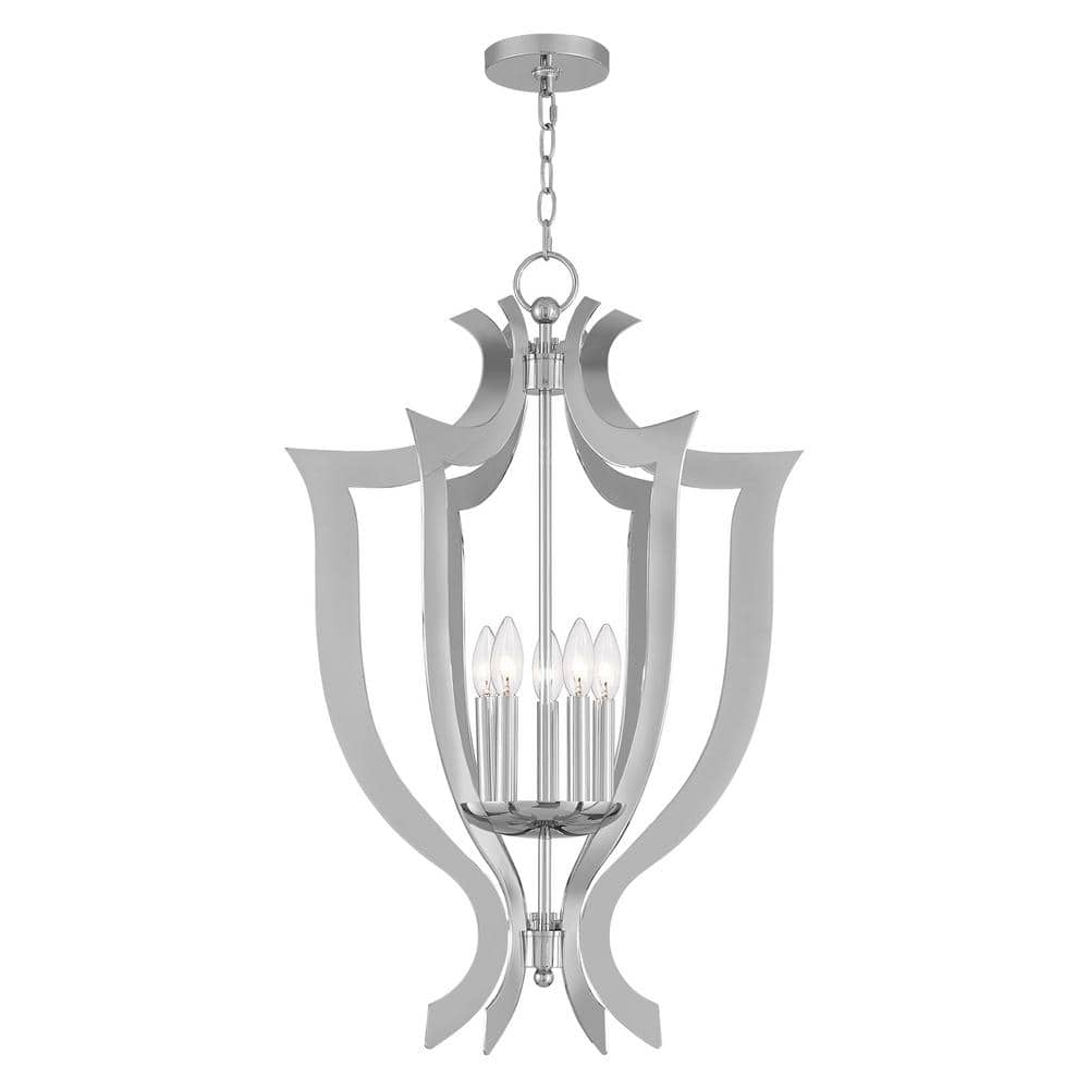 Polished Chrome 5-Light Candelabra Chandelier with Laser-Cut Design