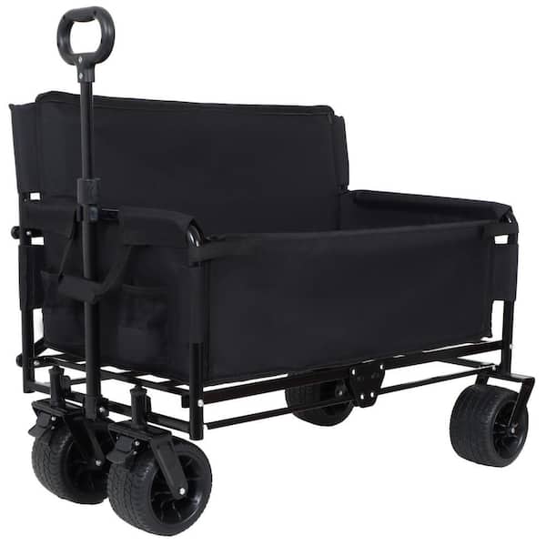 6.4 cu. ft. 3-in-1 Convertible Steel Garden Cart Powered Wheelbarrow with Removable Ripstop Oxford Fabric Bin Black