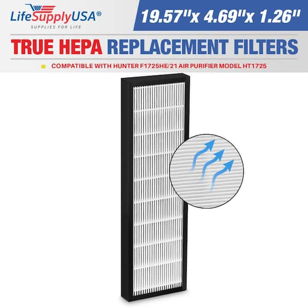 LifeSupplyUSA 2-in-1 True HEPA Air Cleaner Replacement Filter Plus Activated Carbon Charcoal Compatible with Hunter F1725HE/21 HT1725