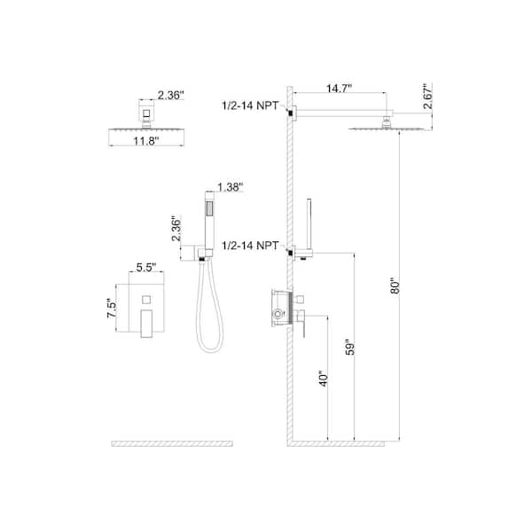 Single Handle 2-Spray Shower Faucet 1.8 GPM with Pressure Balance 