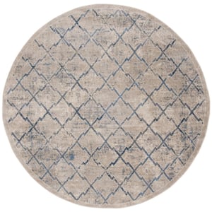 Brentwood Light Gray/Blue 7 ft. x 7 ft. Round Border Distressed Area Rug