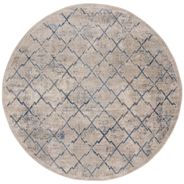 Brentwood Light Gray/Blue 7 ft. x 7 ft. Round Border Distressed Area Rug
