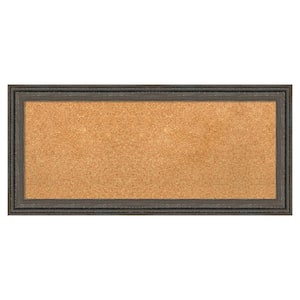 Upcycled Brown Grey Wood Framed Natural Corkboard 33 in. x 15 in. Bulletin Board Memo Board