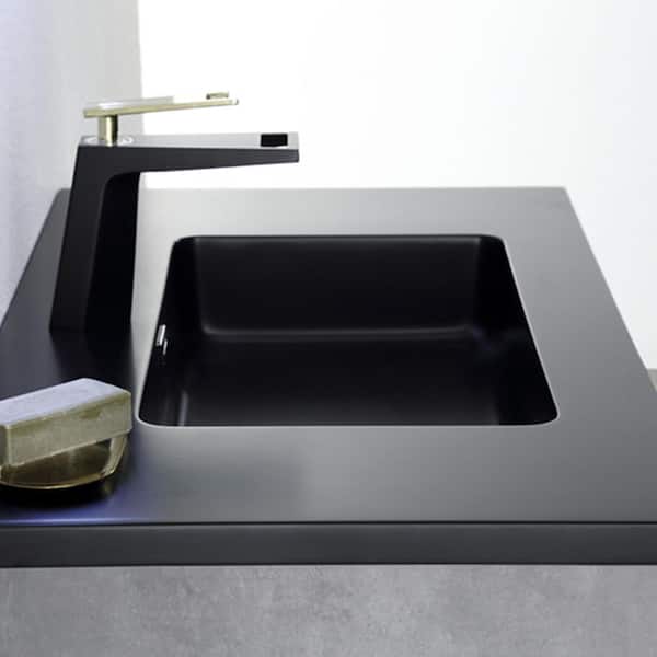Wall-Mounted 36 in. W x 19 in. D x 20 in. H. Bath Vanity in Cement Gray with Matt Black Quartz Top with Black Basin