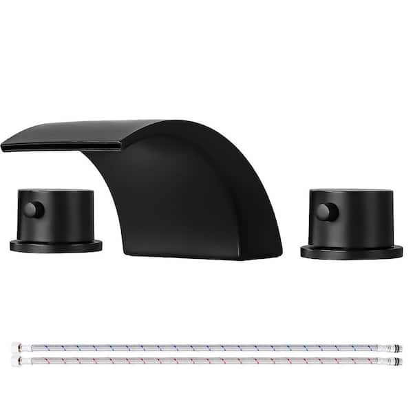 Double Handles 8 in. Widespread Bathroom Faucet 3-Hole Sink Faucet in Matte Black
