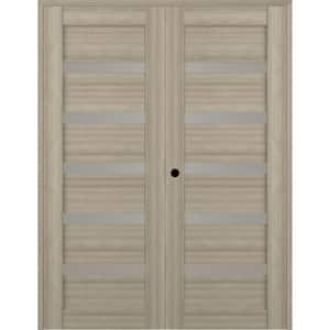 Leora 56 in. x 79.375 in. Right Hand Active 5Lite Frosted Glass Shambor Finished Wood Composite Double PrehungFrenchDoor