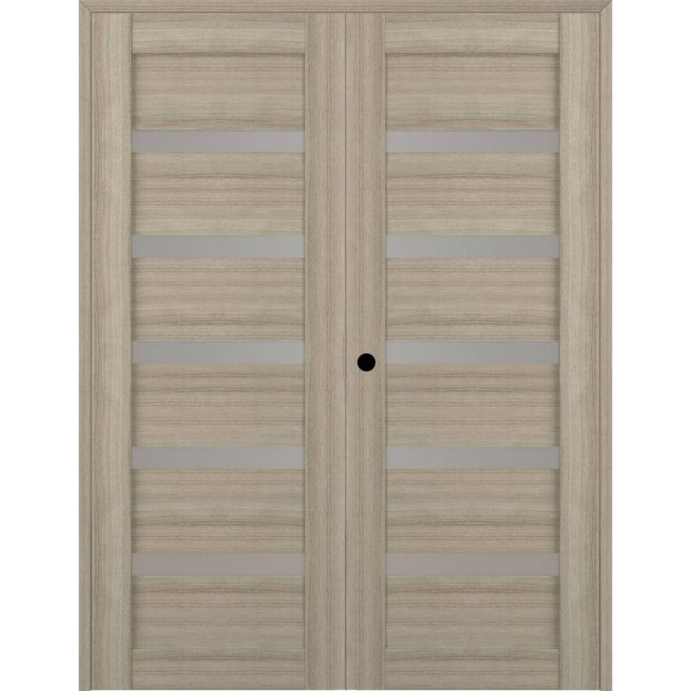 Leora 72 in. x 79.375 in. Right Hand Active 5Lite Frosted Glass Shambor Finished Wood Composite Double PrehungFrenchDoor price history on PriceWatchPro