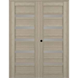 Leora 72 in. x 79.375 in. Right Hand Active 5Lite Frosted Glass Shambor Finished Wood Composite Double PrehungFrenchDoor