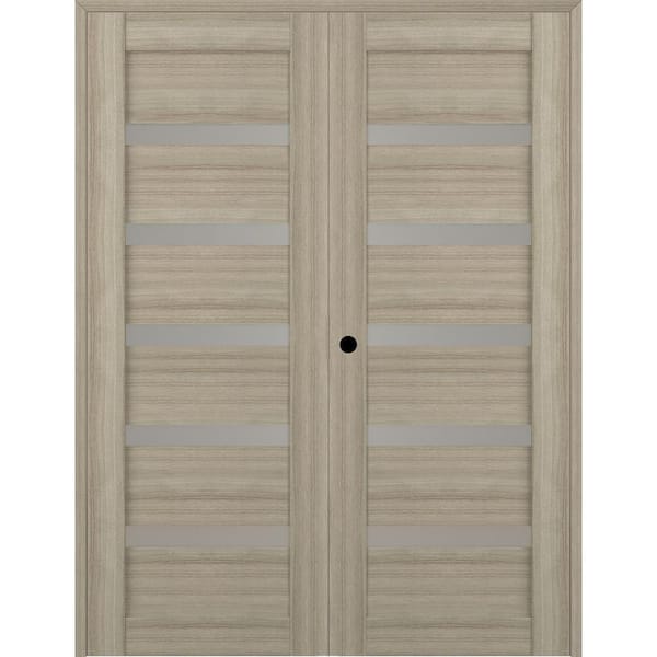 Leora 48"x 95.25" Right Hand Active 7-Lite Frosted Glass Shambor Finished Wood Composite Double Prehung French Door