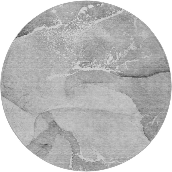 Dream Shag Premium Machine Washable Abstract ADS517 Gray 8 ft. x 8 ft. Round Rug