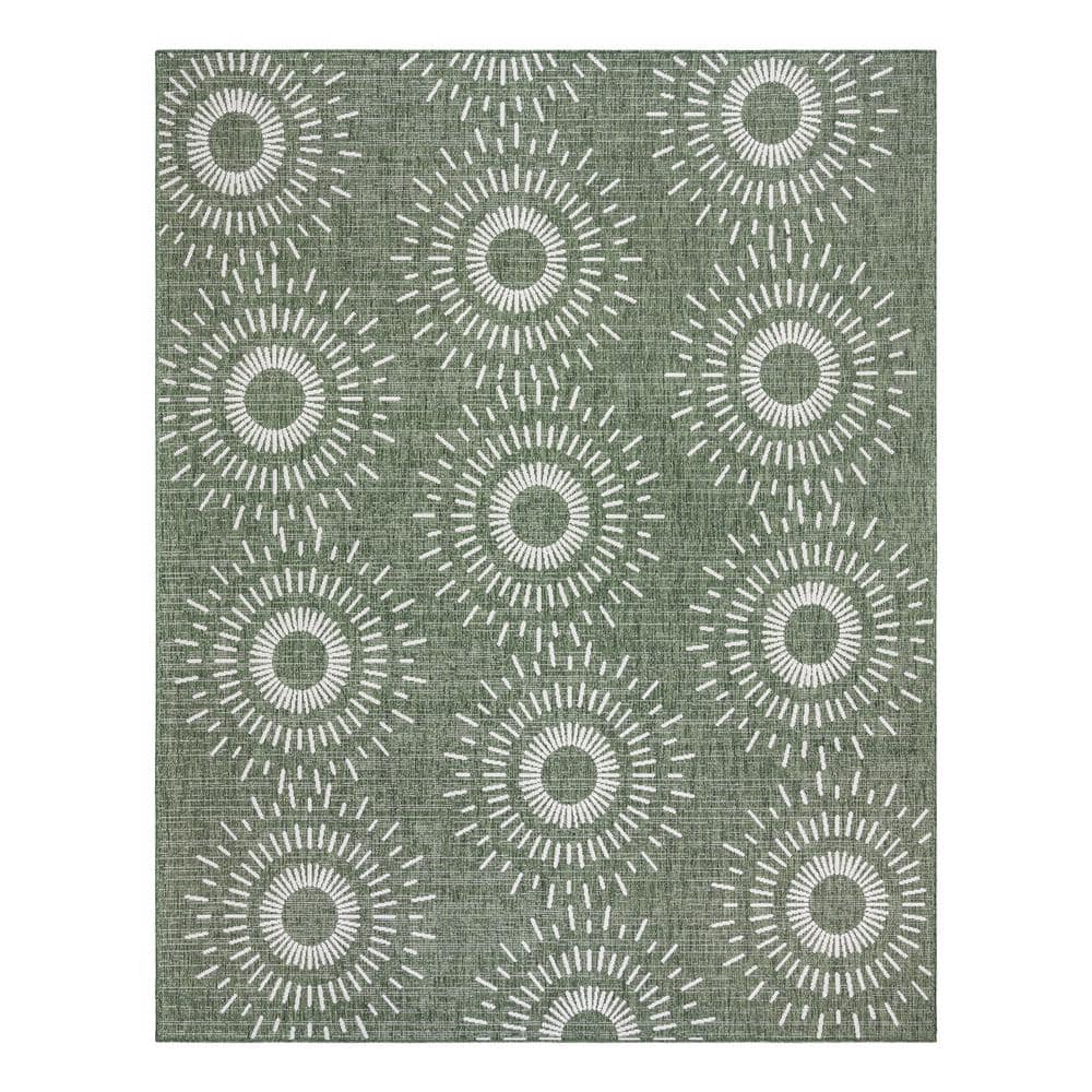 Tiaret Green and Beige Flatweave Indoor/Outdoor Area Rug 5' x 7'