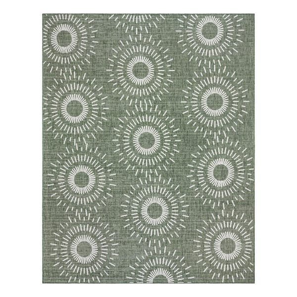 Paseo Tiaret Green 9 ft. x 13 ft. Geometric Indoor/Outdoor Area Rug
