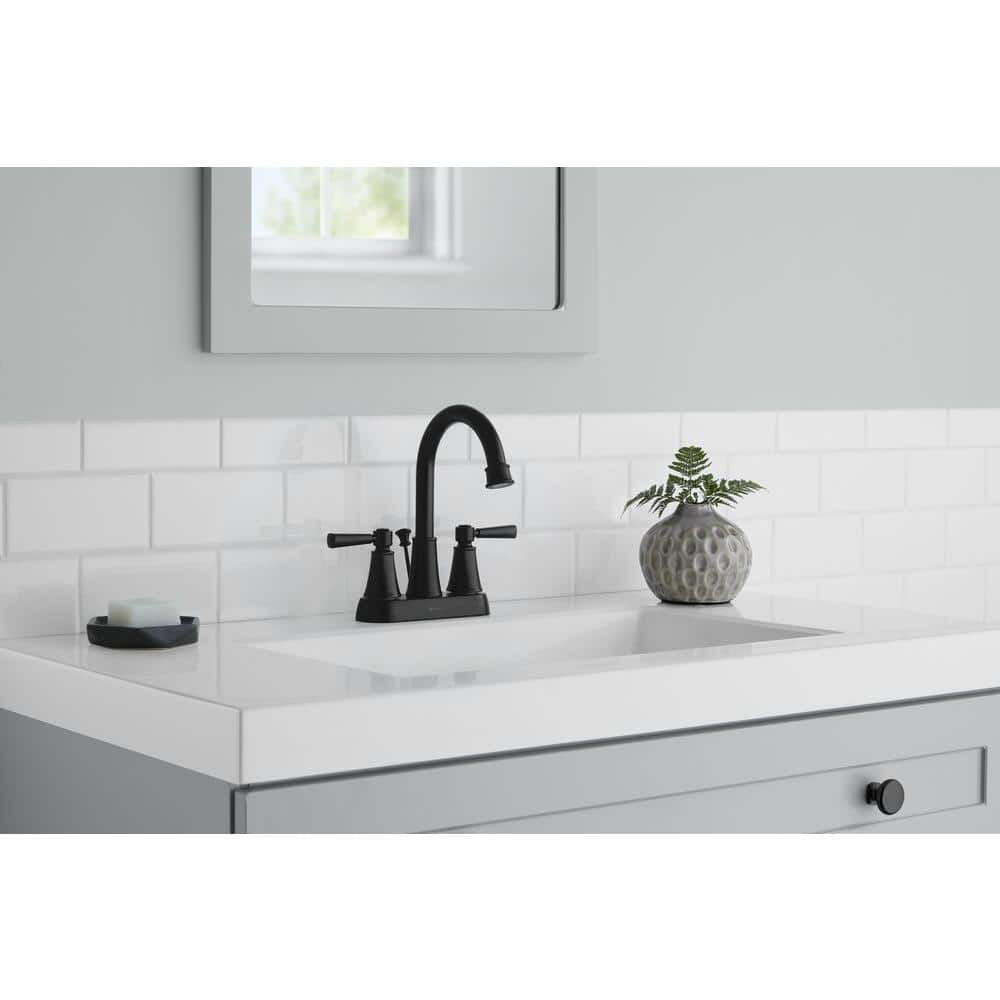 Matte Black Double Handle High-Arc Bathroom Faucet