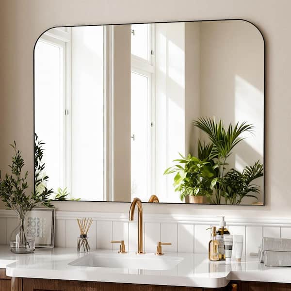Modern Black 36 in. W x 48 in. H Arched Aluminum Alloy Framed Vanity Wall Mirror