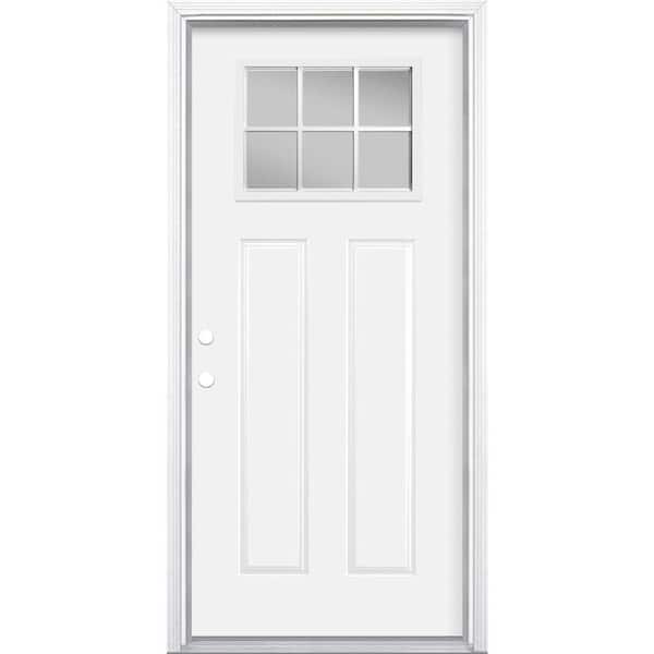 Masonite 36 in. x 80 in. 6 Lite Right-Hand Inswing Primed Steel Prehung Front Exterior Door with Brickmold